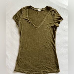 Green V-neck tee